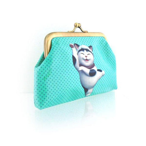 Mlavi dancing smiley cat retro style kiss lock frame vegan leather coin purse for everyday use & gift idea for family & friends. Wholesale at www.mlavi.com