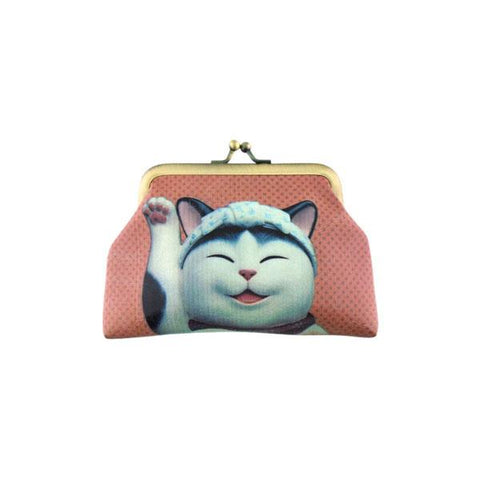 Mlavi happy go lucky Aloha cat vegan leather retro style kiss lock frame coin purse for everyday use & gift idea for family & friend. Wholesale at www.mlavi.com