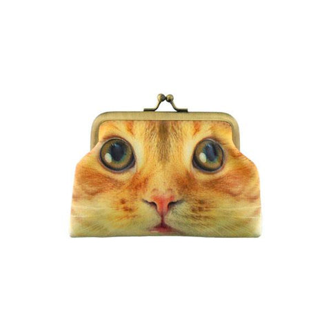 Mlavi brown eye cat face retro style kiss lock frame vegan leather coin purse for everyday use & gift idea for family & friends. Wholesale at www.mlavi.com
