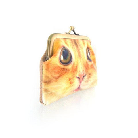 Mlavi brown eye cat face retro style kiss lock frame vegan leather coin purse for everyday use & gift idea for family & friends. Wholesale at www.mlavi.com