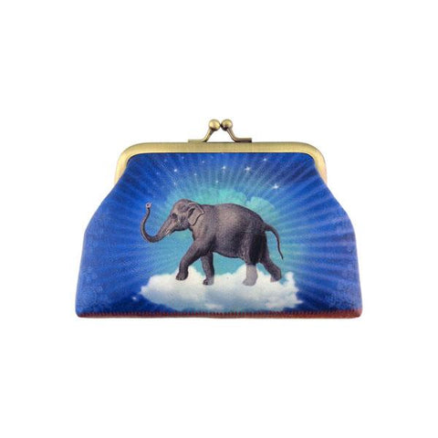 Eco-friendly, cruelty-free, ethically made vegan kiss lock frame coin purse with vintage style elephant & AUM (OM) print by Mlavi Studio. Great for everyday use or as gift for animal loving family & friends. Wholesale at www.mlavi.com to gift shop, clothing & fashion accessories boutiques, book stores.