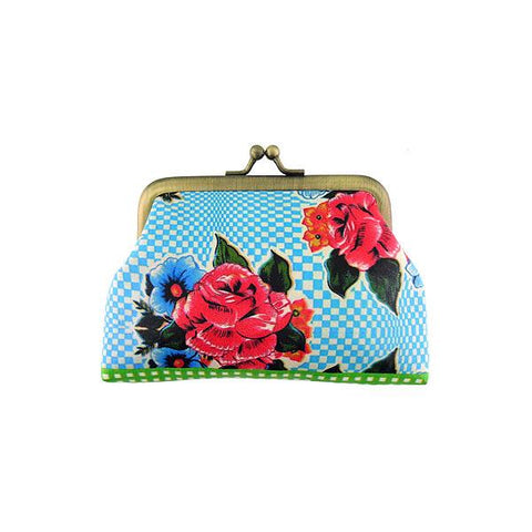 Mlavi retro style Mexican oilcloth flower print kiss lock frame coin purse. Great gift for your family & friends. Wholesale at www.mlavi.com