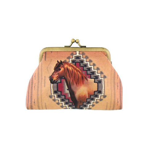 Eco-friendly, cruelty-free, ethically made vegan kiss lock frame coin purse with vintage style horse & western pattern print by Mlavi Studio. Great for everyday use or as gift for family & friends. Wholesale at www.mlavi.com to gift shop, clothing & fashion accessories boutiques, book stores.