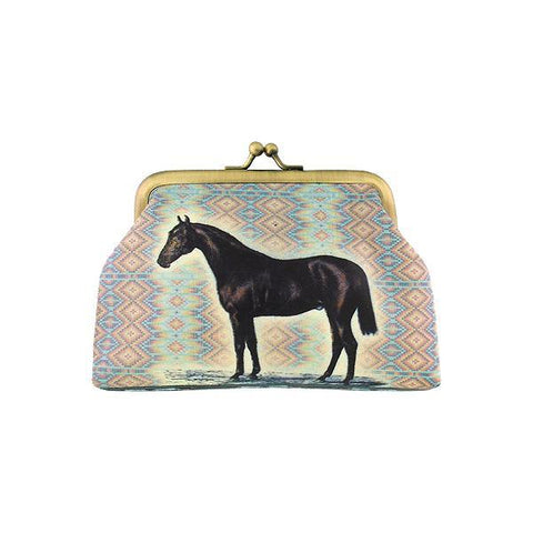 Mlavi vintage style  horse print vegan kiss lock frame coin purse for everyday use or gift idea for family and friends.Wholesale at www.mlavi.com 
