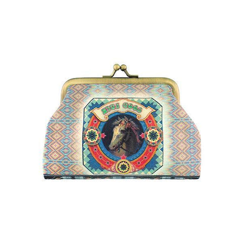 Mlavi vintage style  horse print vegan kiss lock frame coin purse for everyday use or gift idea for family and friends.Wholesale at www.mlavi.com 