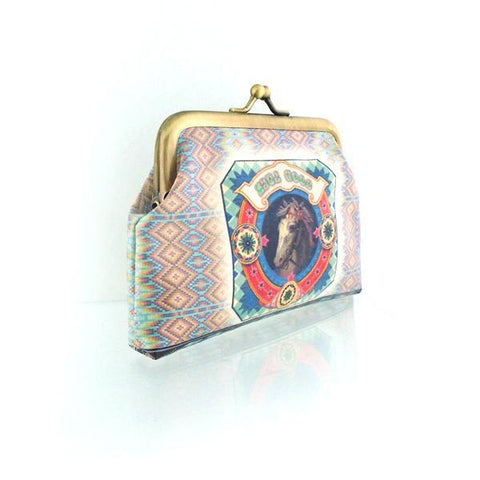 Mlavi vintage style  horse print vegan kiss lock frame coin purse for everyday use or gift idea for family and friends.Wholesale at www.mlavi.com 