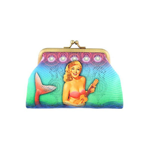 Mlavi Eco-friendly, cruelty-free, ethically made kiss lock frame coin purse with pinup girl style mermaid printfor everyday use or gift idea for family & friends. Wholesale at www.mlavi.com