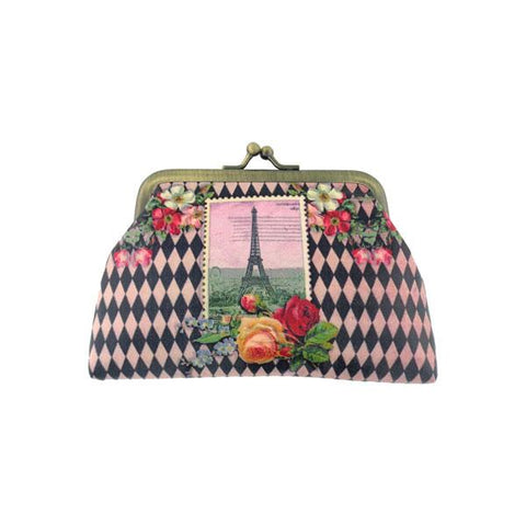 Mlavi vintage style Paris Eiffel tower print vegan kiss lock frame coin pursefor everyday use & gift idea for family & friends! Wholesale at www.mlavi.com