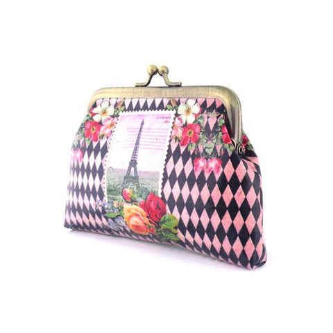 Mlavi vintage style Paris Eiffel tower print vegan kiss lock frame coin pursefor everyday use & gift idea for family & friends! Wholesale at www.mlavi.com