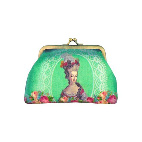 Mlavi vintage style queen Marie Antoinette vegan kiss lock frame coin purse made with durable, Eco-friendly vegan materials. It brings personality & glamour to your trip! Mlavi wholesale Paris themed vegan bags, wallets, cardholders, luggage tags & pouches to gift shops, fashion accessories & clothing boutiques.