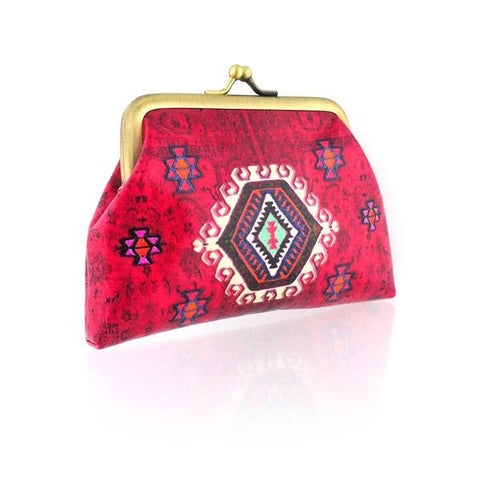 Mlavi's Eco-friendly, cruelty-free vegan/vegan leather Turkish pattern print kiss lock frame coin purse. It's wonderful for everyday use & as a unique gift for yourself or your family & friends. Wholesale is available at www.mlavi.com for gift shops, fashion accessories & clothing boutiques in Canada, USA & worldwide.