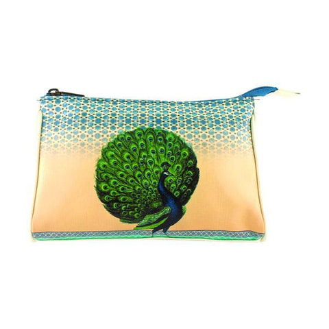 Mlavi vegan leather vintage style makeup pouch features whimsical peacock illustration. A great gift idea for yourself & your friends & family. More whimsical fashion accessories are available for wholesale at www.mlavi.com for gift shop,  , fashion accessories & clothing boutique buyers in Canada, USA & worldwide.