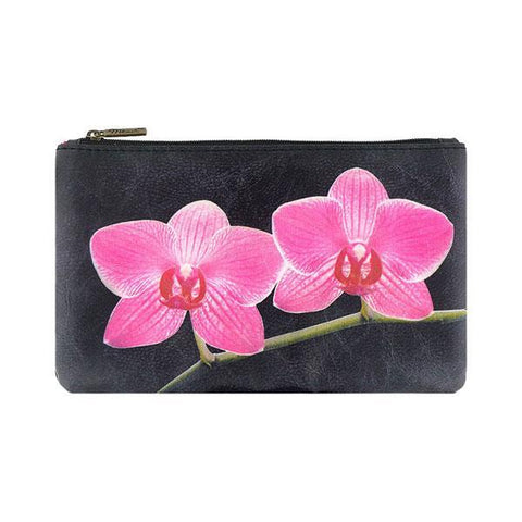 Mlavi orchid flower print medium pouch/makeup pouch made with Eco-friendly & cruelty free vegan materials. Gift & boutique buyer can order wholesale at www.mlavi.com for ethically made & unique fashion accessories including bags, wallets, purses, coin purses, travel accessories & gifts.
