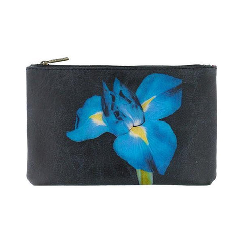 Mlavi iris flower print medium pouch/makeup pouch made with Eco-friendly & cruelty free vegan materials. Gift & boutique buyer can order wholesale at www.mlavi.com for ethically made & unique fashion accessories including bags, wallets, purses, coin purses, travel accessories & gifts.