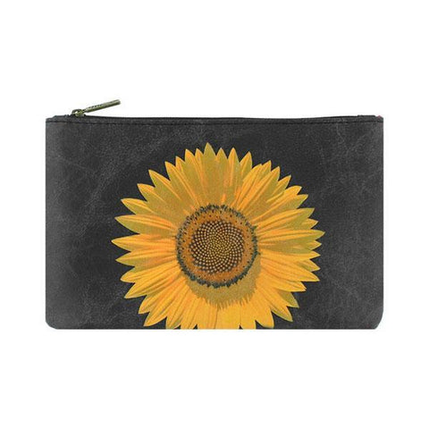 Mlavi sunflower flower print medium pouch/makeup pouch made with Eco-friendly & cruelty free vegan materials. Gift & boutique buyer can order wholesale at www.mlavi.com for ethically made & unique fashion accessories including bags, wallets, purses, coin purses, travel accessories & gifts.