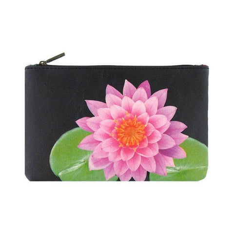 Mlavi water lily flower print medium pouch/makeup pouch made with Eco-friendly & cruelty free vegan materials. Gift & boutique buyer can order wholesale at www.mlavi.com for ethically made & unique fashion accessories including bags, wallets, purses, coin purses, travel accessories & gifts.