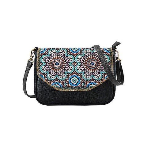 Mlavi Studio's whimsical vegan cross body bag/clutch with Bohemian style Moroccan pattern print. It's roomy enough to hold wallet, smart phone and small personal items like key and lip balm. Wholesale at www.mlavi.com for gift shops, fashion accessories & clothing boutiques, museum stores worldwide.