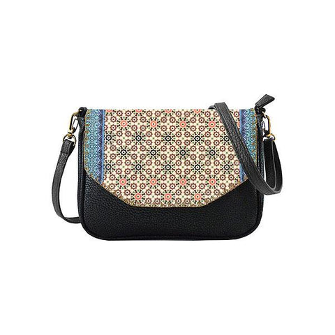Mlavi Studio's whimsical vegan cross body bag/clutch with Bohemian style Moroccan pattern print. It's roomy enough to hold wallet, smart phone and small personal items like key and lip balm. Wholesale at www.mlavi.com for gift shops, fashion accessories & clothing boutiques, museum stores worldwide.