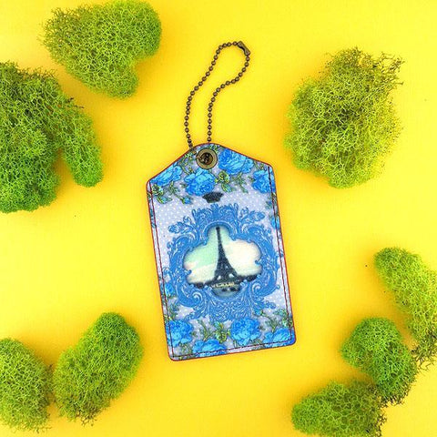 Eco-friendly, cruelty-free, ethically made luggage tag with vintage style Paris Eiffel tower print by Mlavi Studio. Great for everyday use, travel or as whimsical gift for family & friends. Wholesale at www.mlavi.com to gift shop, clothing & fashion accessories boutiques, book stores worldwide.
