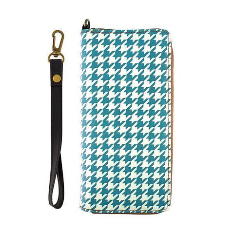 Mlavi Houndstooth pattern print wristlet large wallet for women made with Eco-friendly & cruelty free vegan materials. Great for everyday use, travel or as gift for family & friends. Wholesale at www.mlavi.com to gift shop, clothing & fashion accessories boutiques, book stores in Canada, USA & worldwide.