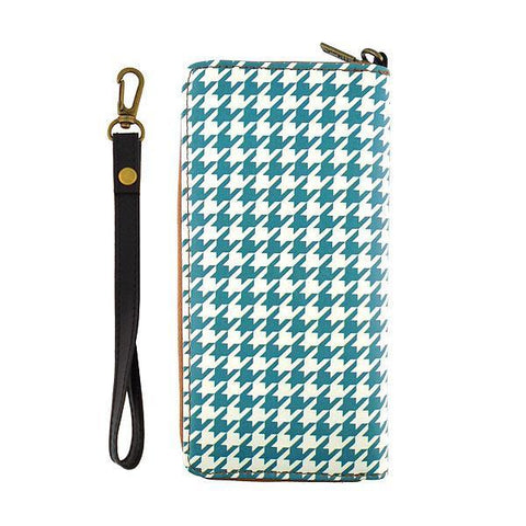 Mlavi Houndstooth pattern print wristlet large wallet for women made with Eco-friendly & cruelty free vegan materials. Great for everyday use, travel or as gift for family & friends. Wholesale at www.mlavi.com to gift shop, clothing & fashion accessories boutiques, book stores in Canada, USA & worldwide.