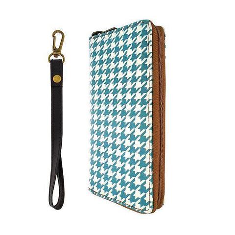 Mlavi Houndstooth pattern print wristlet large wallet for women made with Eco-friendly & cruelty free vegan materials. Great for everyday use, travel or as gift for family & friends. Wholesale at www.mlavi.com to gift shop, clothing & fashion accessories boutiques, book stores in Canada, USA & worldwide.