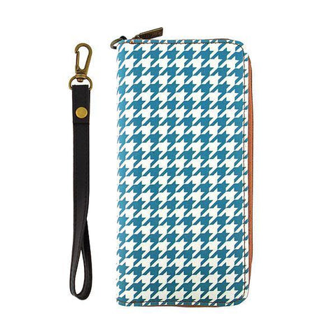 Mlavi Houndstooth pattern print wristlet large wallet for women made with Eco-friendly & cruelty free vegan materials. Great for everyday use, travel or as gift for family & friends. Wholesale at www.mlavi.com to gift shop, clothing & fashion accessories boutiques, book stores in Canada, USA & worldwide.