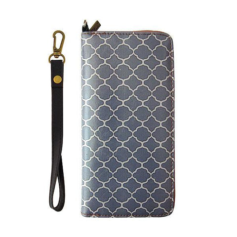 Mlavi Moroccan pattern print wristlet large wallet for women made with Eco-friendly & cruelty free vegan materials. Great for everyday use, travel or as gift for family & friends. Wholesale at www.mlavi.com to gift shop, clothing & fashion accessories boutiques, book stores in Canada, USA & worldwide.