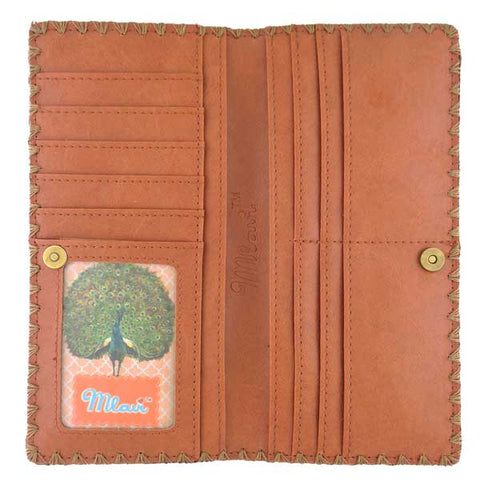 Mlavi whimsical vegan large flat wallet with Mexican Aztec textile pattern print. Great for everyday use & a cool gift for family & friends. 