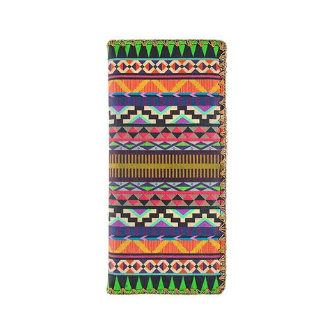 Mlavi whimsical vegan large flat wallet with Mexican Aztec textile pattern print. Great for everyday use & a cool gift for family & friends. Free gift box with every purchase. Wholesale at www.mlavi.com for gift shops, clothing & fashion accessories boutiques, museum gift stores worldwide.