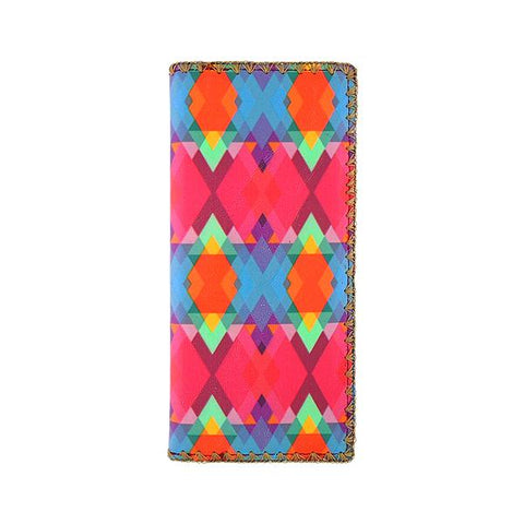 Mlavi whimsical vegan large flat wallet with Mexican Aztec textile pattern print. Great for everyday use & a cool gift for family & friends. Free gift box with every purchase. Wholesale at www.mlavi.com for gift shops, clothing & fashion accessories boutiques, museum gift stores worldwide.