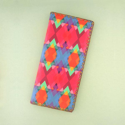 Mlavi whimsical vegan large flat wallet with Mexican Aztec textile pattern print. Great for everyday use & a cool gift for family & friends. Free gift box with every purchase. Wholesale at www.mlavi.com for gift shops, clothing & fashion accessories boutiques, museum gift stores worldwide.