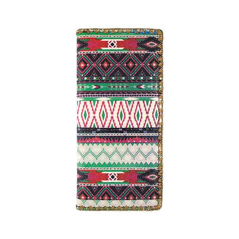 Mlavi whimsical vegan large flat wallet with Mexican Aztec textile pattern print. Great for everyday use & a cool gift for family & friends. Free gift box with every purchase. Wholesale at www.mlavi.com for gift shops, clothing & fashion accessories boutiques, museum gift stores worldwide.