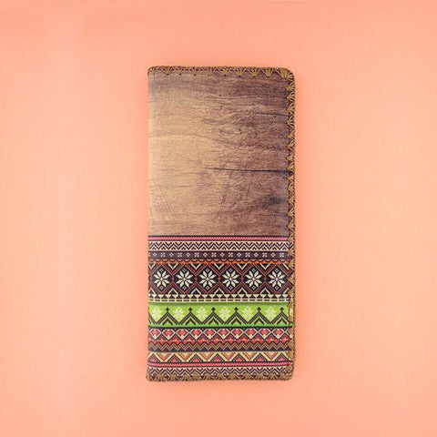 Mlavi whimsical vegan large flat wallet with Mexican Aztec textile pattern print. Great for everyday use & a cool gift for family & friends. Free gift box with every purchase. Wholesale at www.mlavi.com for gift shops, clothing & fashion accessories boutiques, museum gift stores worldwide.