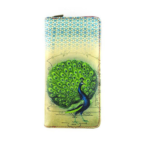Mlavi Eco-friendly, cruelty-free, ethically made large vegan wallet with vintage style peacock print. Great for everyday use, travel or as gift for family & friends. Wholesale at www.mlavi.com to gift shop, clothing & fashion accessories boutiques, book stores in Canada, USA & worldwide.