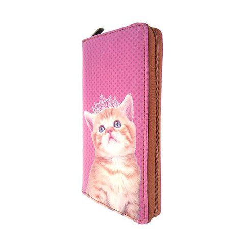 Eco-friendly, cruelty-free, ethically made vegan/faux leather large zipper wallet with cute big blue eye cat print by Mlavi Studio. It can carry smart phone & passport. Wholesale at www.mlavi.com for gift shops, fashion accessories & clothing boutiques in Canada, USA & worldwide.