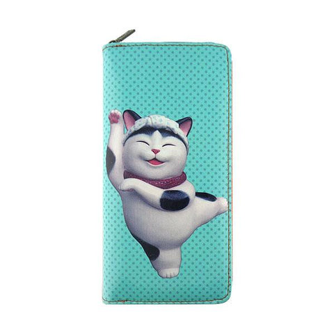 Eco-friendly, cruelty-free, ethically made vegan/faux leather large zipper wallet with cute big blue eye cat print by Mlavi Studio. It can carry smart phone & passport. Wholesale at www.mlavi.com for gift shops, fashion accessories & clothing boutiques in Canada, USA & worldwide.