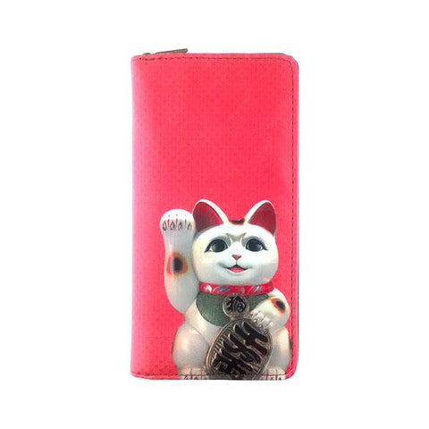 Eco-friendly, cruelty-free, ethically made vegan/faux leather large zipper wallet with cute big blue eye cat print by Mlavi Studio. It can carry smart phone & passport. Wholesale at www.mlavi.com for gift shops, fashion accessories & clothing boutiques in Canada, USA & worldwide.