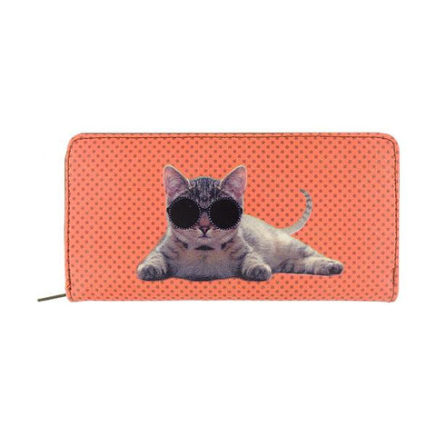 Eco-friendly, cruelty-free, ethically made vegan/faux leather large zipper wallet with cute big blue eye cat print by Mlavi Studio. It can carry smart phone & passport. Wholesale at www.mlavi.com for gift shops, fashion accessories & clothing boutiques in Canada, USA & worldwide.