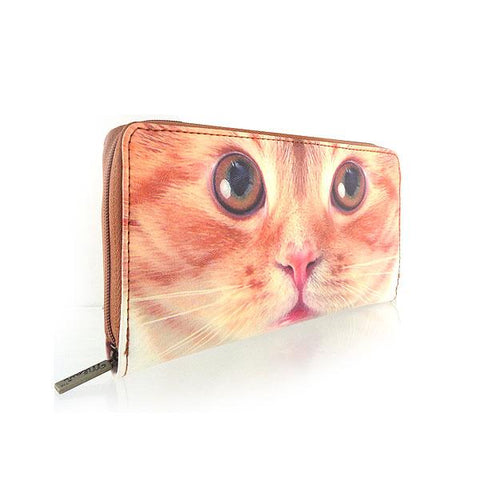 Eco-friendly, cruelty-free, ethically made vegan/faux leather large zipper wallet with cute big blue eye cat print by Mlavi Studio. It can carry smart phone & passport. Wholesale at www.mlavi.com for gift shops, fashion accessories & clothing boutiques in Canada, USA & worldwide.