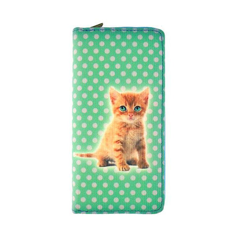 Eco-friendly, cruelty-free, ethically made vegan/faux leather large zipper wallet with cute big blue eye cat print by Mlavi Studio. It can carry smart phone & passport. Wholesale at www.mlavi.com for gift shops, fashion accessories & clothing boutiques in Canada, USA & worldwide.