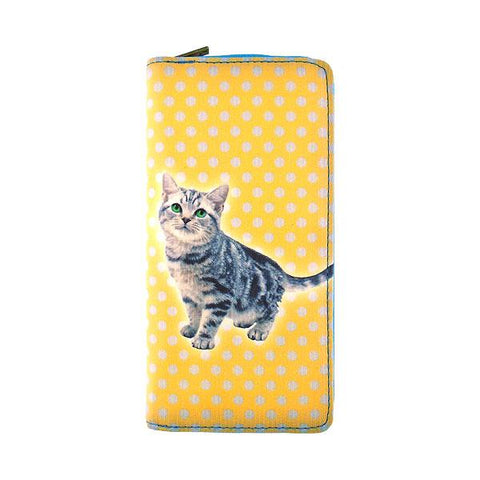 Eco-friendly, cruelty-free, ethically made vegan/faux leather large zipper wallet with cute big blue eye cat print by Mlavi Studio. It can carry smart phone & passport. Wholesale at www.mlavi.com for gift shops, fashion accessories & clothing boutiques in Canada, USA & worldwide.