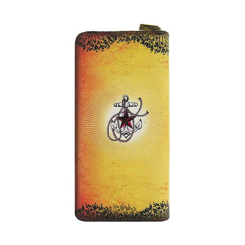 Eco-friendly, cruelty-free, ethically made large wallet with tattoo style sacred heart & rose print by Mlavi Studio for everyday use, travel or as gift for family & friends. Wholesale at www.mlavi.com