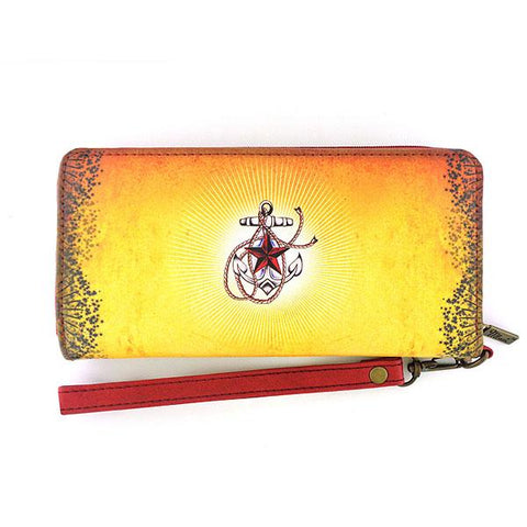 Eco-friendly, cruelty-free, ethically made large wristlet wallet with vintage tattoo style owl print by Mlavi Studio. Great for everyday use, travel or as whimsical gift for family & friends. Wholesale at www.mlavi.com to gift shop, clothing & fashion accessories boutiques, book stores worldwide.