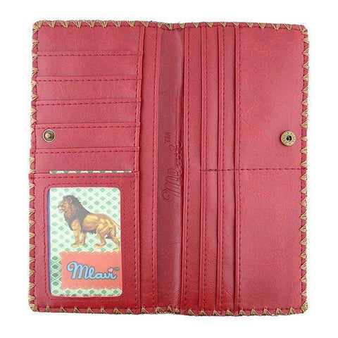 Mlavi whimsical vegan large flat wallet with Mexican textile pattern print. Great for everyday use & cool gift for family & friends. Free gift box with every purchase. Wholesale at www.mlavi.com for gift shops, clothing & fashion accessories boutiques, museum gift stores in Canada, USA & worldwide.