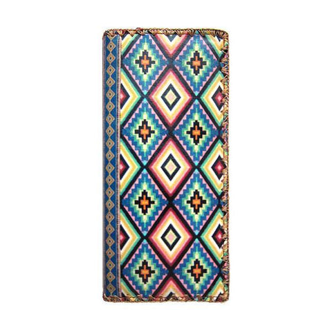 Mlavi whimsical vegan large flat wallet with Mexican textile pattern print. Great for everyday use & cool gift for family & friends. Free gift box with every purchase. Wholesale at www.mlavi.com for gift shops, clothing & fashion accessories boutiques, museum gift stores in Canada, USA & worldwide.