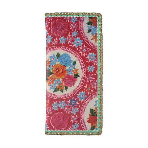 Mlavi whimsical vegan large flat wallet with Mexican textile pattern print. Great for everyday use & cool gift for family & friends. Free gift box with every purchase. Wholesale at www.mlavi.com for gift shops, clothing & fashion accessories boutiques, museum gift stores in Canada, USA & worldwide.
