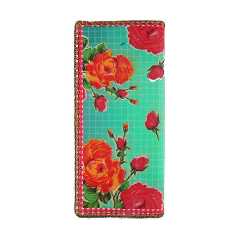 Mlavi Mexican oilcloth style flower print vegan large flat wallet