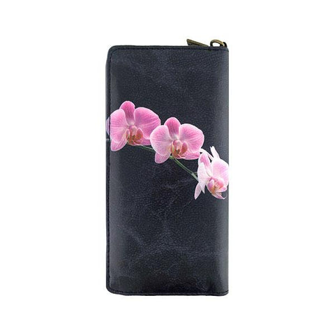 Mlavi studio's orchid flower printed vegan large wristlet wallet made with Eco-friendly & cruelty free vegan materials. Gift & boutique buyer can order wholesale at www.mlavi.com for ethically made & unique fashion accessories including bags, wallets, purses, coin purses, travel accessories & gifts.