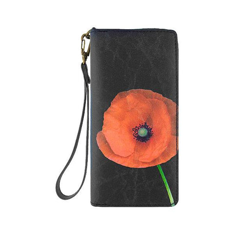 Mlavi studio's poppy flower printed vegan large wristlet wallet made with Eco-friendly & cruelty free vegan materials. Gift & boutique buyer can order wholesale at www.mlavi.com for ethically made & unique fashion accessories including bags, wallets, purses, coin purses, travel accessories & gifts.